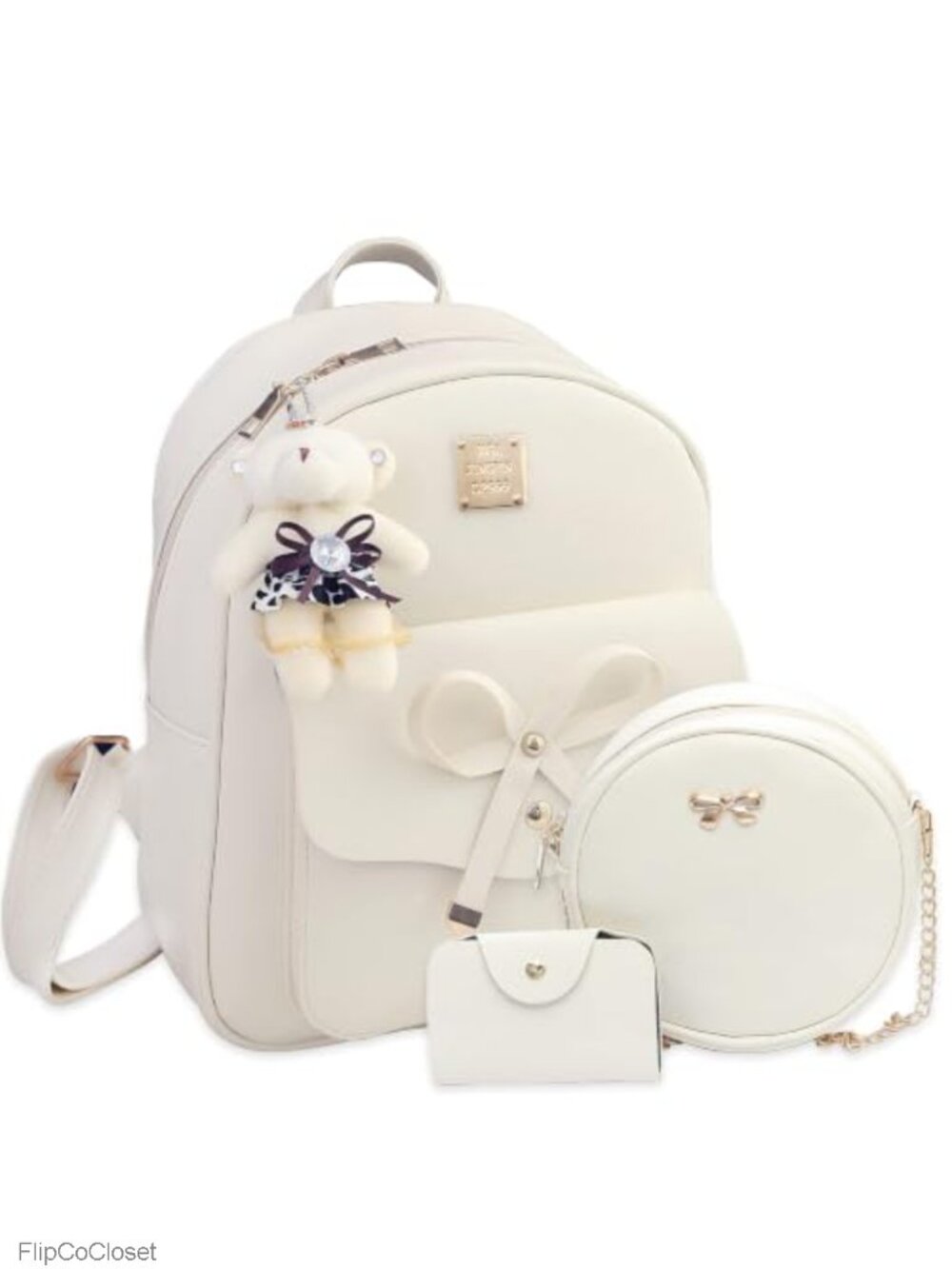 Cute Mini Backpack Purse Women Bowknot Leather Daypack with Shoulder Bag Card